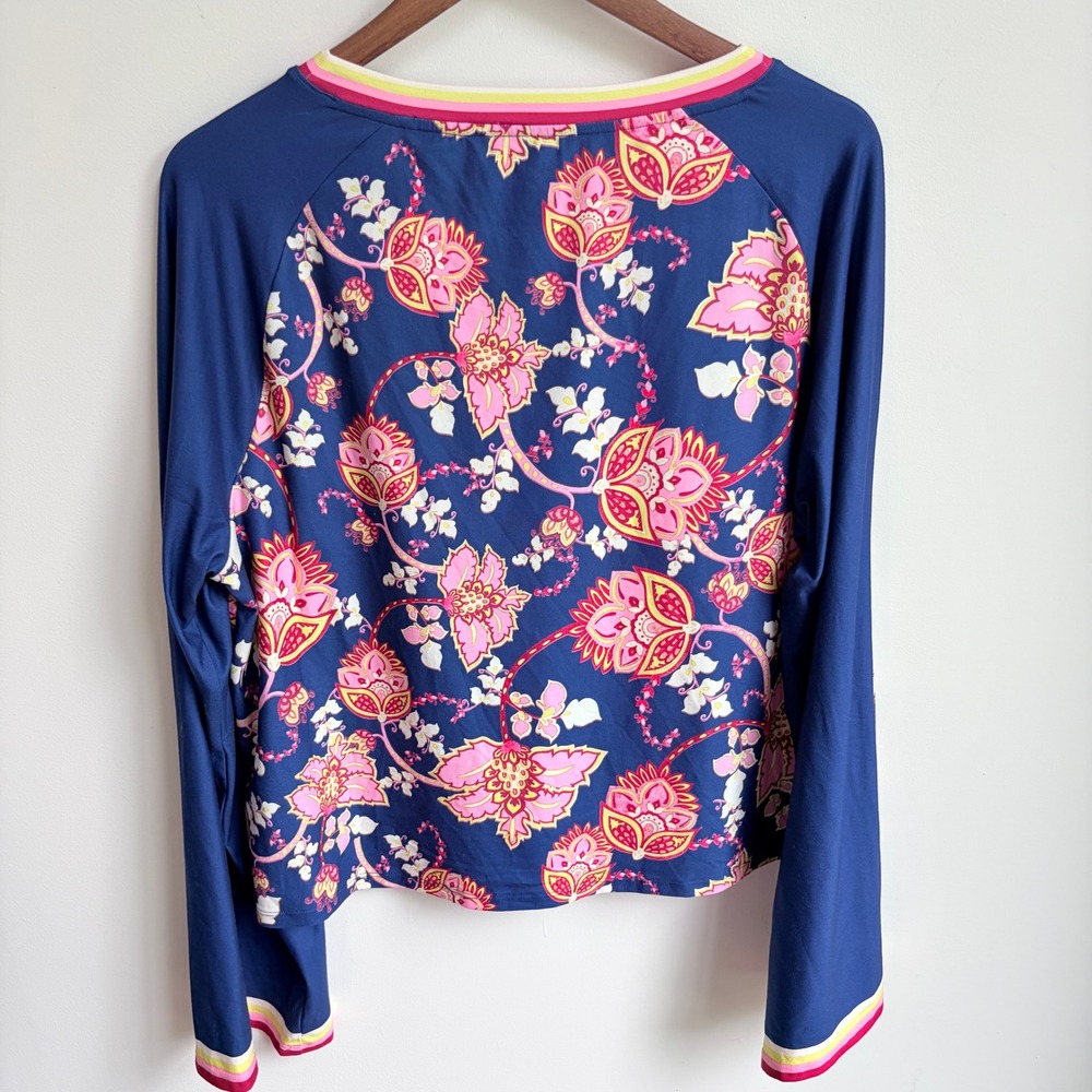 Johnny Was Bee Active Top XL Boho Floral Blue Pink Kimono Sleeve Swing Shirt - Picture 9 of 10